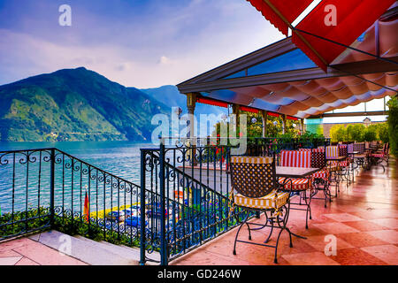 Patio at Grand Hotel Tremezzo, Lake Como, Lombardy, Italy, Europe Stock Photo