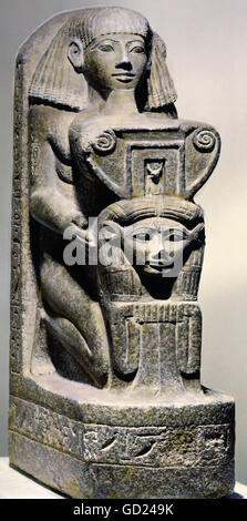 fine arts, ancient world, Egypt, sculpture, sacrificing man with head of Hathor and niche of Meretseger, 18th dynasty, circa 1400 BC,  British Museum, London, , Artist's Copyright has not to be cleared Stock Photo