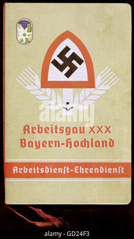 National Socialism / Nazism, organisations, Reichsarbeitsdienst (Reich Labour Service), photo album, 'Arbeitsdienst - Ehrendienst' (Labour Service - Honour Service), district Upper Bavaria, 1936, cover, Additional-Rights-Clearences-Not Available Stock Photo