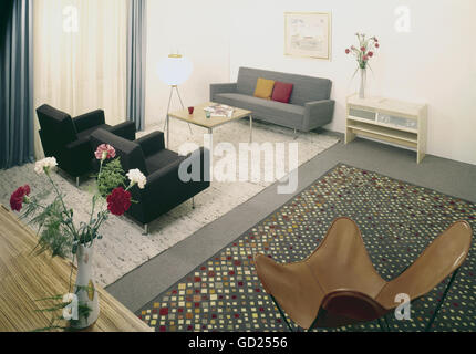 furnishings, living-room, circa 1960, Additional-Rights-Clearences-Not Available Stock Photo