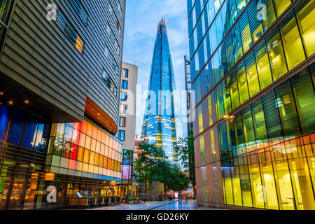Street view of modern buildings in London, including The Shard Stock Photo