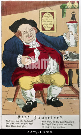 alcohol, beer, 'Hans Immerdurst' (Hans Always-Thirsty), cartoon, Neuruppin, Germany, second half of the 19th century, private collection, Additional-Rights-Clearences-Not Available Stock Photo