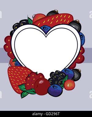 Vector drawn berries label heart. Stock Vector