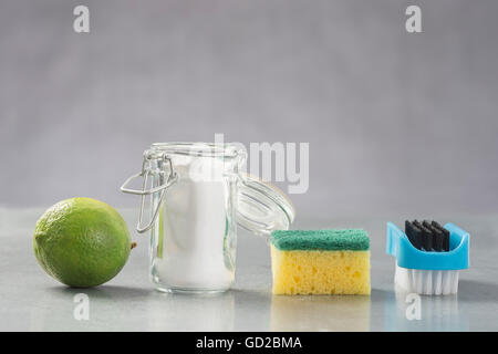 Natural cleaning tools lemon and sodium bicarbonate Stock Photo