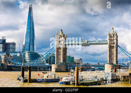 Tower Bridge, River Thames and The Shard skyscraper. London, United Kingdom, Europe Stock Photo