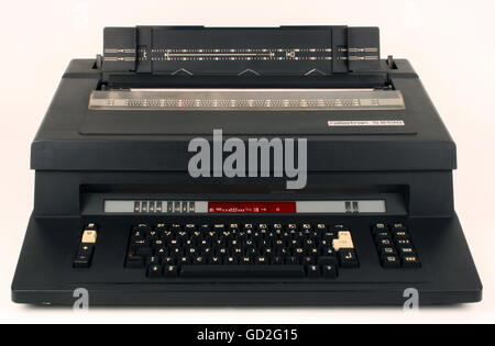 office,electronic typewriter Robotron S 6130,design: design by factory,probable Antje Erkmann,most efficient unit of the series S 6100 with user specified standardize interface and cassette port,sales price circa 5100 mark,made by: VEB Robotron   Optima Bueromaschinenwerk Erfurt,East-Germany,1986,East-Germany,East Germany,GDR,DDR,clipping,cut out,cut-out,cut-outs,office technology,electric appliance,electrical device,electric appliances,electrical devices,electronics,offices,at the office,typewriter,typewriters,interface,interfaces,,Additional-Rights-Clearences-Not Available Stock Photo