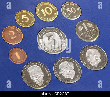 money / finances,coins,Germany,German mark,coiner's mark F for place of minting Stuttgart,coined in Stuttgart,German currency,valid from 1950 until 2001,coins year of minting: 1980,Pfennigs,penny,German Mark,deutsche mark,deutschemark,deutschmark,Deutschmark,federal republic,coin set,coin sets,100 pfennig,one DM,alloy,German,Germans,economic history,1980s,80s,hard cash,coined money,cash back,small change,foreign exchange,financial means,substantial resources,finances,foreign currencies,capital,capitally,currency,currencies,Additional-Rights-Clearences-Not Available Stock Photo