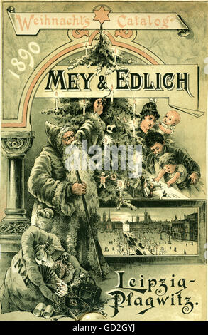 trade, mail-order business, one of the very first mail-order catalogues, 'Weihnachts Catalog', Mey & Edlich, Leipzig-Plagwitz, oldest German mail-order house, 1870 founded, published the first mail-order catalogue in 1886, sended the ordered goods for the first time per mail, Leipzig, Germany, 1890, Additional-Rights-Clearences-Not Available Stock Photo