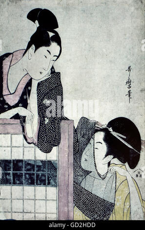 Utamaro, Kitagawa (1753 - 1806), graphic, 'Couple', 18th century, colour woodcut, private property, Artist's Copyright has not to be cleared Stock Photo