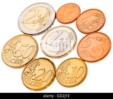 money / finances, coins, new minted cent and coins in euros, first coin set after the currency conversion, Germany, 2002, Additional-Rights-Clearences-Not Available Stock Photo