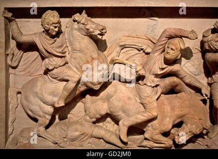 fine arts, Alexander sarcophagus from the Imperial necropolis of Sidon, marble, 325 BC, collection of antiques, archaeological museum, Istanbul, Artist's Copyright has not to be cleared Stock Photo