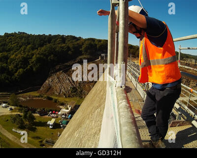 Works being carried out on a dam Stock Photo