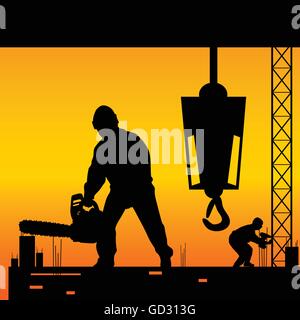 workers on a construction site vector illustration Stock Vector
