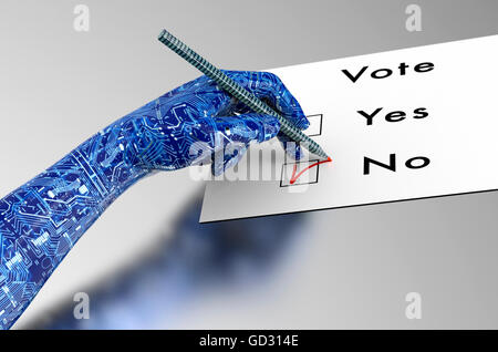 rorbot hand is voting with  digital pen, 3d illustration Stock Photo