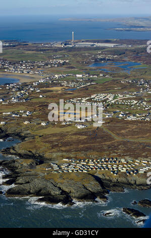 Aerial view of Ravens Point, Trearddur Bay, Holyhead, Anglesey, Stock Photo