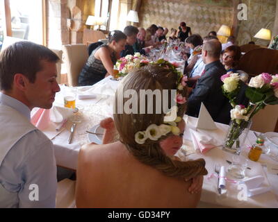 wedding reception, bride, groom, daughter, happy, happiness, soup, drinks, guests, well wishers Stock Photo