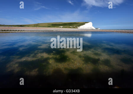 The iconic view of the English coast, Seven Sisters chalk cliffs, East Sussex Stock Photo