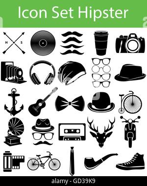 Icon Set Hipster with 33 icons for the creative use in graphic design Stock Vector