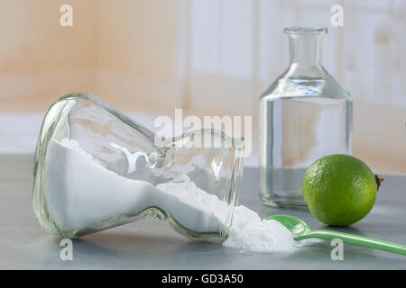 Natural cleaning tools lemon and sodium bicarbonate Stock Photo