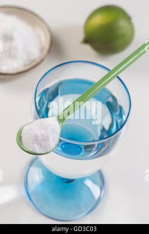 glass of water, lemon, soda bicarbonate natureal solution Stock Photo