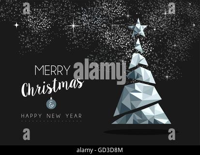 Merry christmas and happy new year fancy silver xmas tree in hipster low poly triangle style. Stock Vector