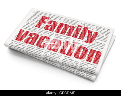 Vacation concept: Family Vacation on Newspaper background Stock Photo