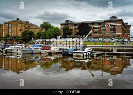 UK,Gloucestershire,Gloucester Docks,Victoria Basin and Southgate House Stock Photo