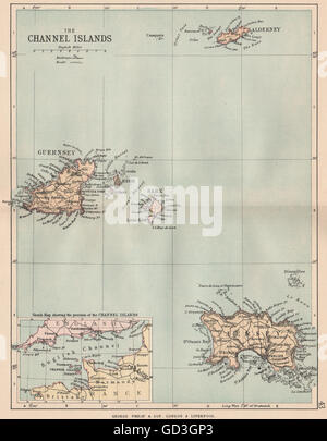 CHANNEL ISLANDS: Antique map. Jersey Guernsey Sark Alderney. PHILIP, 1882 Stock Photo