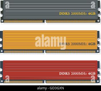 Set of DDR3 memory modules Stock Vector