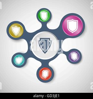 Shield infographic templates with connected metaballs, stock vector Stock Vector