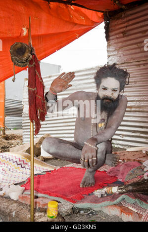 Naga baba doing yoga, Nasik, maharashtra, india, asia Stock Photo