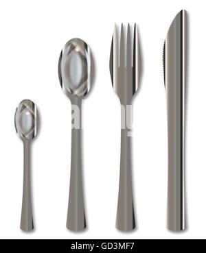 A 4 piece cutlery set over a white background Stock Vector