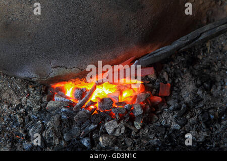 Wrought iron handicraft being moulded, bastar, chhattisgarh, india, asia Stock Photo