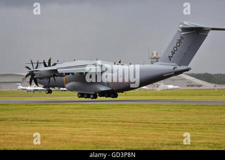 Farnborough, UK. 11th July, 2016. Airbus demonstrated its A400M seen here when it lands Credit:  Uwe Deffner/Alamy Live News Stock Photo