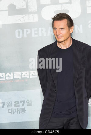 Liam Neeson, Jul 13, 2016 : Hollywood actor Liam Neeson attends a press conference for his new movie, 'Operation Chromite' in Seoul, South Korea. Neeson plays the role General Douglas McArthur, who led the U.N. Command during the 1950-53 Korean War, in the South Korean movie to be released in North America on August 12, 2016. (Photo by Lee Jae-Won/AFLO) (SOUTH KOREA) Stock Photo
