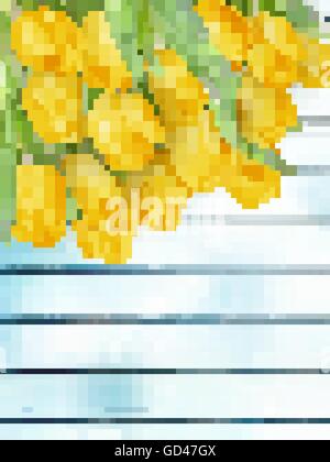 Yellow tulips flowers on wooden planks. EPS 10 Stock Vector