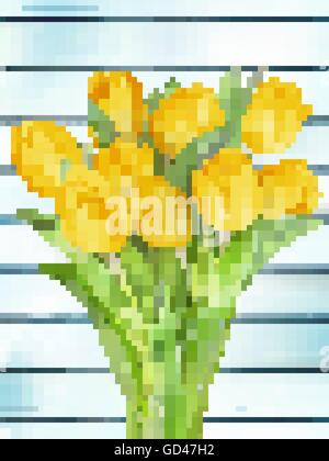 Yellow tulips flowers on wooden planks. EPS 10 Stock Vector