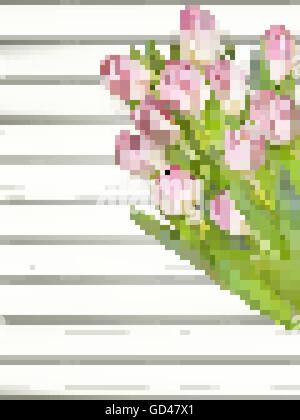 Pink Tulips over wooden table. EPS 10 Stock Vector