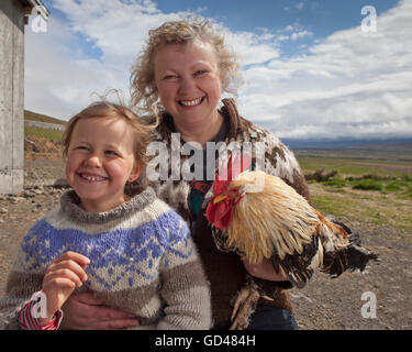 Mother and child on a farm, Western Iceland Stock Photo