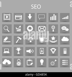 Vector flat icons set and graphic design elements. Illustration with SEO outline symbols. Stock Vector