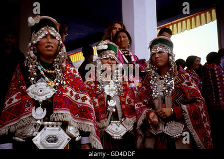 Kinnauri girls at Tabo gompa festival Stock Photo