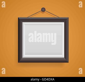 blank picture frame template hanging on orange wall Stock Vector