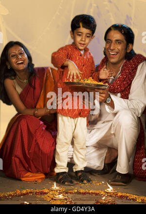 Family celebrating Diwali Stock Photo