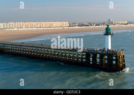 Harbour entrance and beach, Calais, France Stock Photo