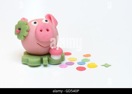 lucky pig made from marzipan Stock Photo