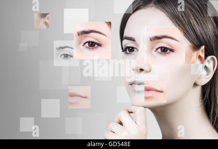 Perfect female face made of different faces Stock Photo