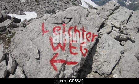 Trail Sign on a Rock in Allgau Alps, Germany Stock Photo