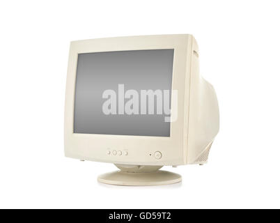 Old Computer Monitor Isolated on White Background Stock Photo