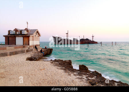 Abandoned ship in Persian gulf Stock Photo