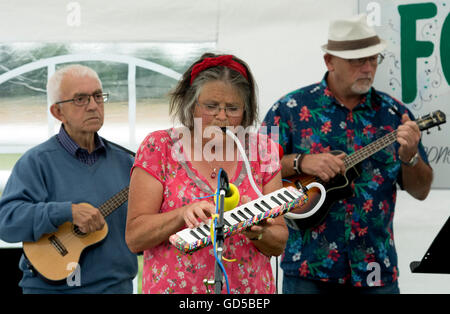 Woman in a ukulele band playing a Hohner melodica Stock Photo